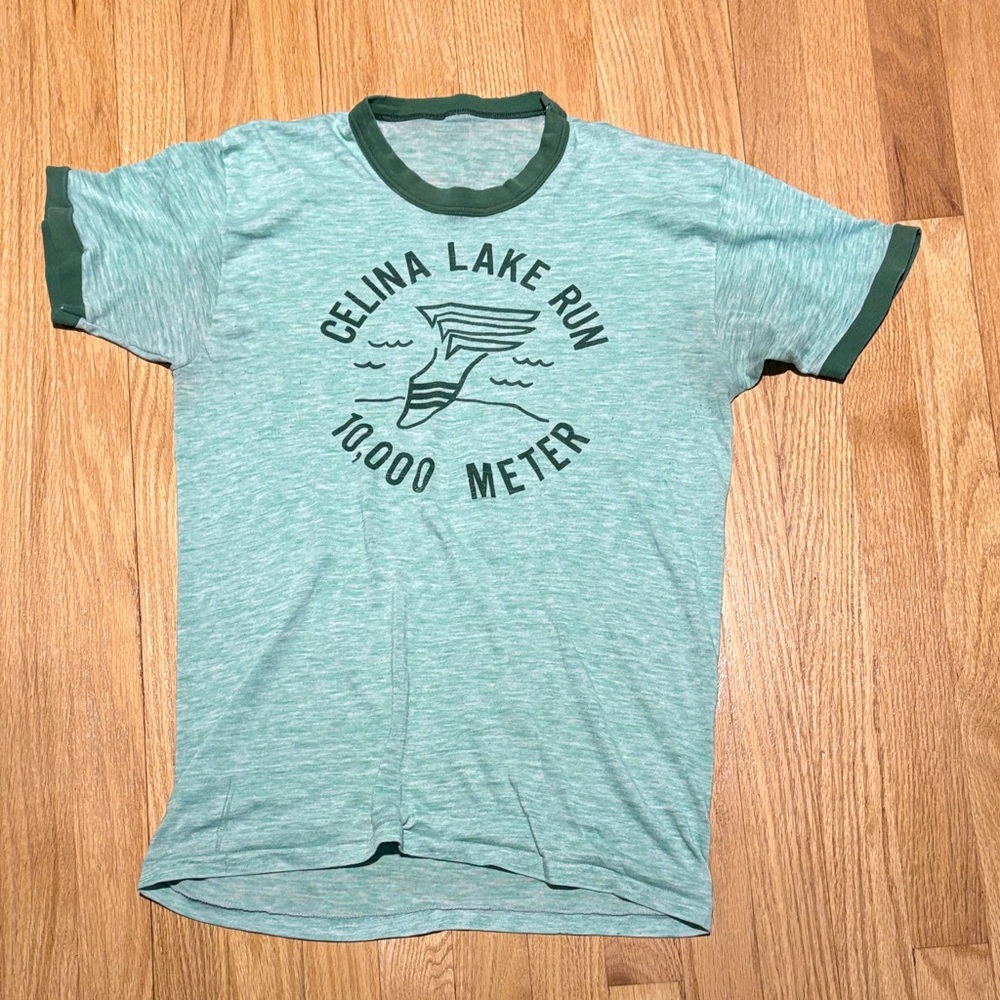 Vintage - Celina Lake Run 10,000 Meter Men's Heather Green Ringer T-Shirt